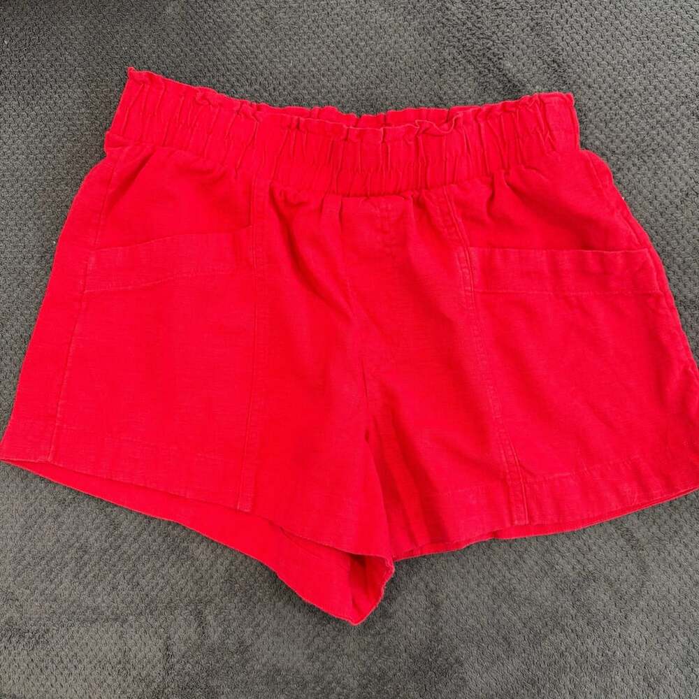 A New Day Linen Blend Shorts Size M Red Pull On Pockets
